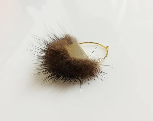 Brown, 50mm Half Moon Mink Fur Pendant, ECT0039