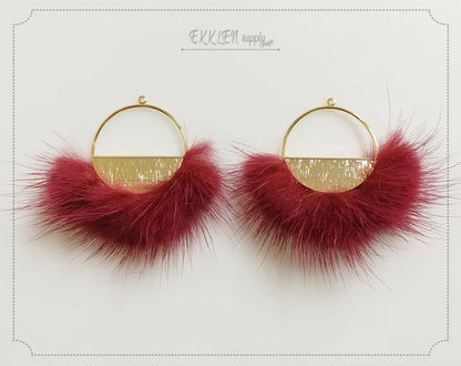 Burgundy, 50mm Half Moon Mink Fur Pendant, ECT0039