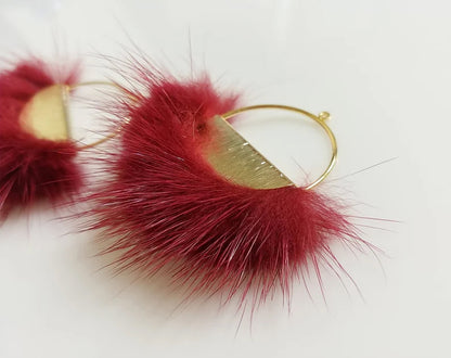 Burgundy, 50mm Half Moon Mink Fur Pendant, ECT0039
