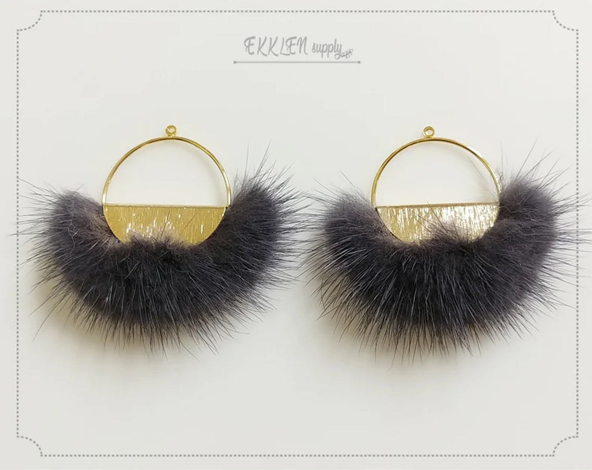 Gray, 50mm Half Moon Mink Fur Pendant, ECT0039