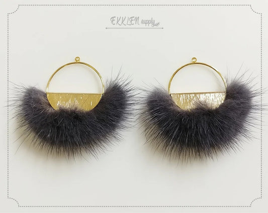 Charcoal, 50mm Half Moon Mink Fur Pendant, ECT0039
