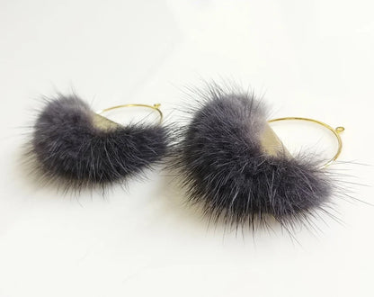 Gray, 50mm Half Moon Mink Fur Pendant, ECT0039