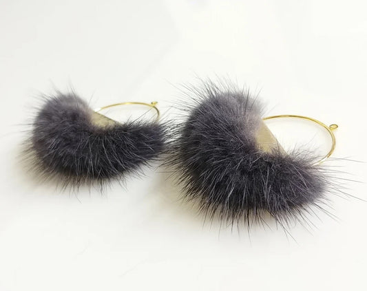 Charcoal, 50mm Half Moon Mink Fur Pendant, ECT0039