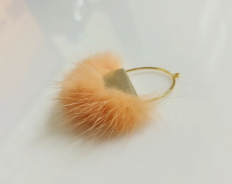 Peach, 50mm Half Moon Mink Fur Pendant, ECT0039