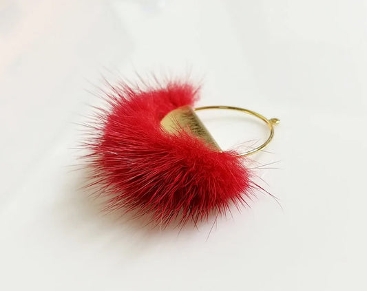Red, 50mm Half Moon Mink Fur Pendant, ECT0039