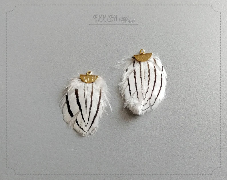 Striped, 35mm Pheasant Feather Drop with fan cap, ECT0049