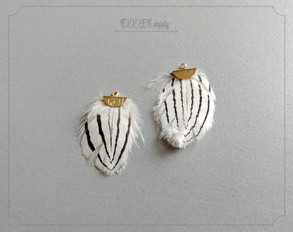 Striped, 35mm Pheasant Feather Drop with fan cap, ECT0049