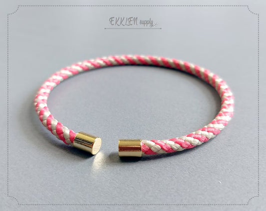 1 pc - Ivory & Coral, 60mm Adjustable Bangle Cord Bracelet, ECT0064