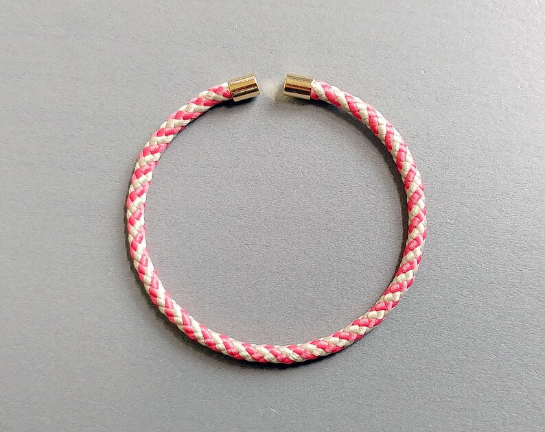 1 pc - Ivory & Coral, 60mm Adjustable Bangle Rope Bracelet, ECT0064