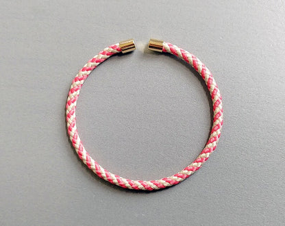 1 pc - Ivory & Coral, 60mm Adjustable Bangle Rope Bracelet, ECT0064