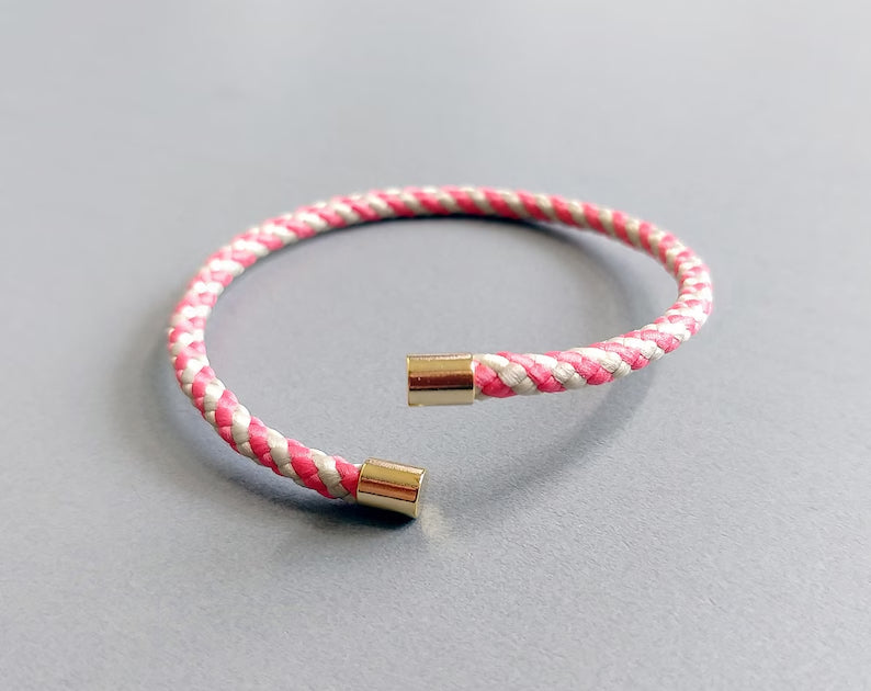 1 pc - Ivory & Coral, 60mm Adjustable Bangle Rope Bracelet, ECT0064