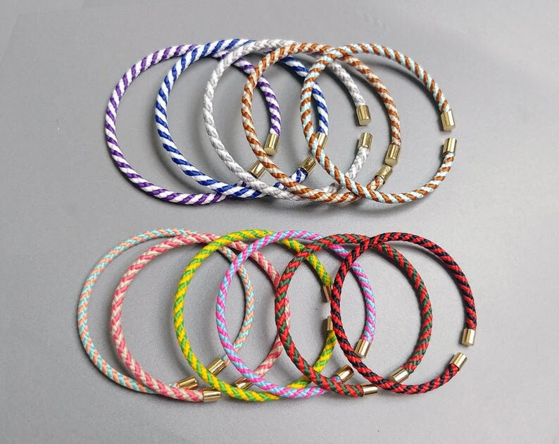 1 pc - Ivory & Coral, 60mm Adjustable Bangle Rope Bracelet, ECT0064