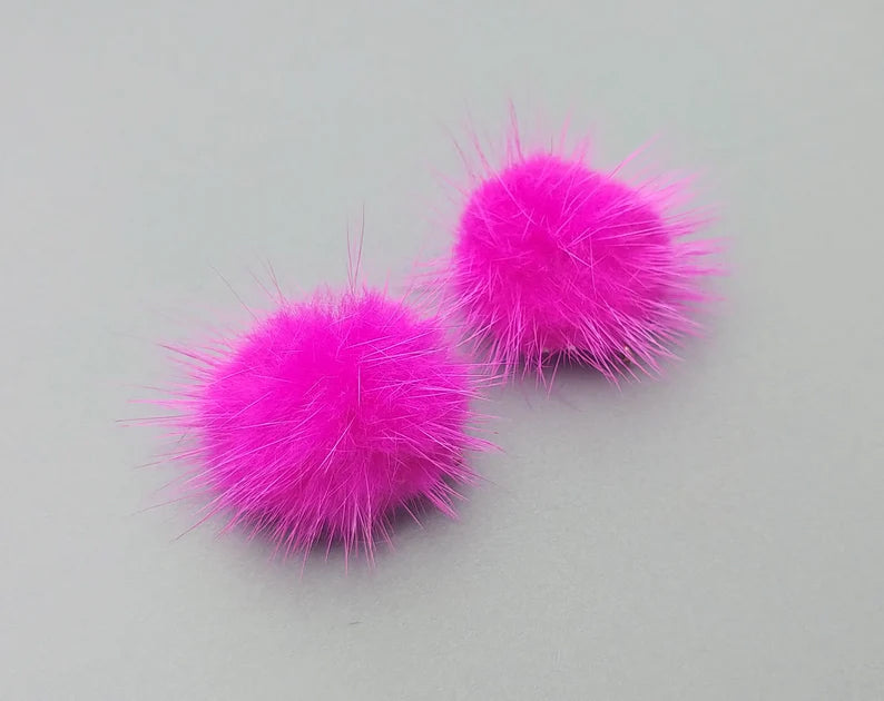 (connector)  Pink Orange, 30mm Natural Genuine Mink PomPom Ball, ECT0086