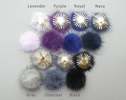 (connector) Purple Gray, 30mm Natural Genuine Mink PomPom Ball, ECT0086
