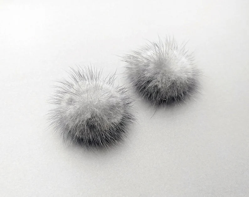 (connector) Purple Gray, 30mm Natural Genuine Mink PomPom Ball, ECT0086