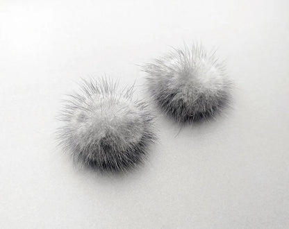(connector) Purple Gray, 30mm Natural Genuine Mink PomPom Ball, ECT0086