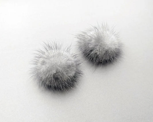 (connector) Purple Gray, 30mm Natural Genuine Mink PomPom Ball, ECT0086