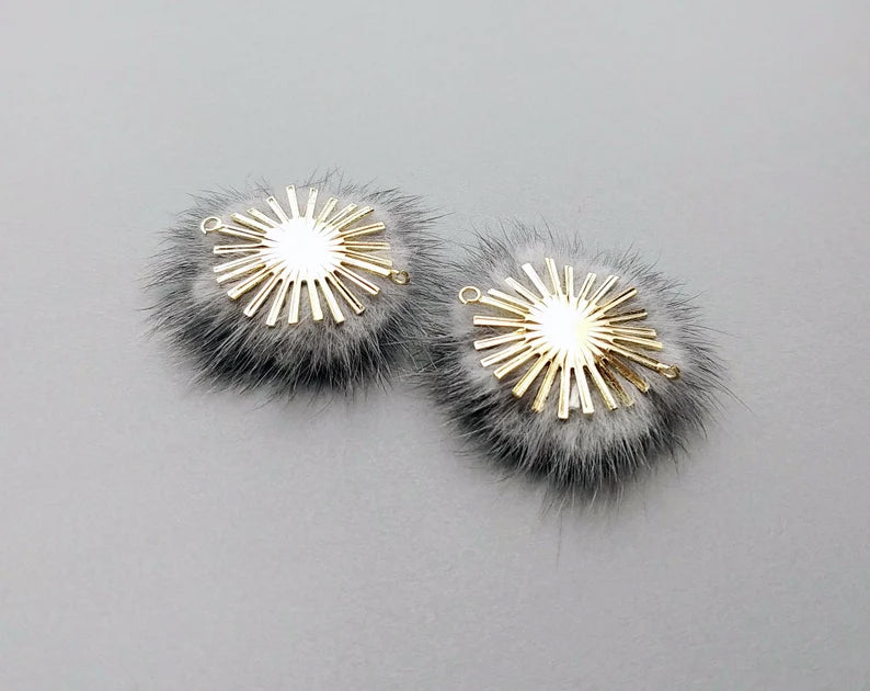 (connector) Purple Gray, 30mm Natural Genuine Mink PomPom Ball, ECT0086
