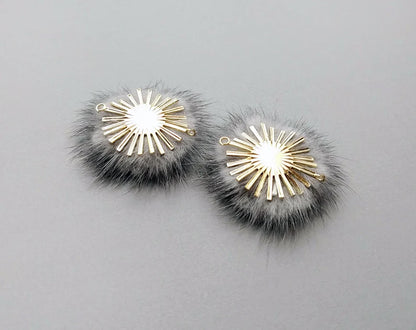 (connector) Purple Gray, 30mm Natural Genuine Mink PomPom Ball, ECT0086