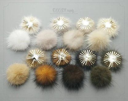 (connector) White Beige, 30mm Natural Genuine Mink PomPom Ball, ECT0086