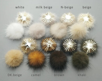 (connector) White Beige, 30mm Natural Genuine Mink PomPom Ball, ECT0086