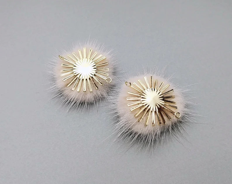 (connector) White Beige, 30mm Natural Genuine Mink PomPom Ball, ECT0086