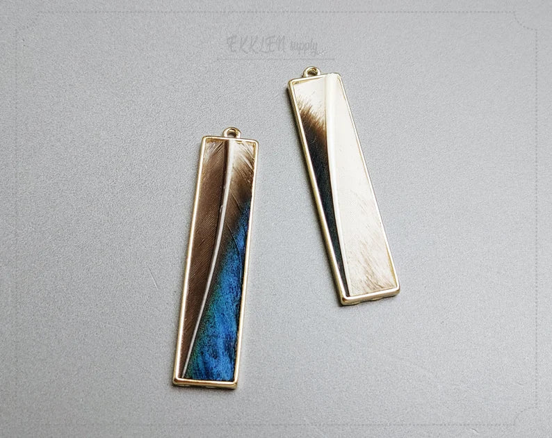 Blue, 50mm Pheasant Natural Feather Rectangle Drop, ECT0117