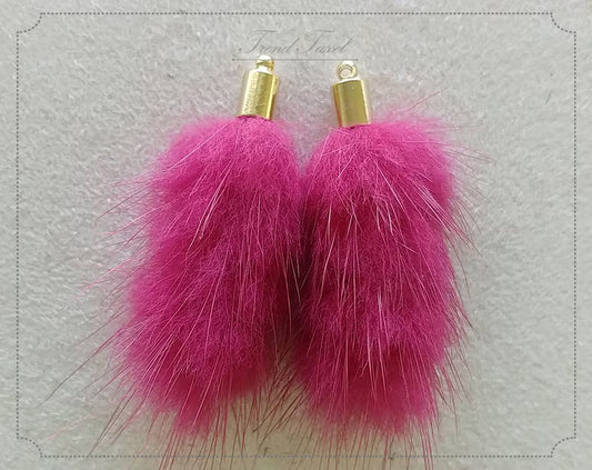Fuchsia, 45mm Mink Fur Tassel Pendant, ECT0163