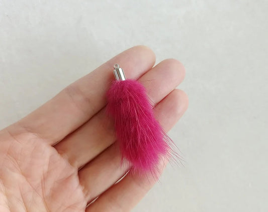 Fuchsia, 45mm Mink Fur Tassel Pendant, ECT0163