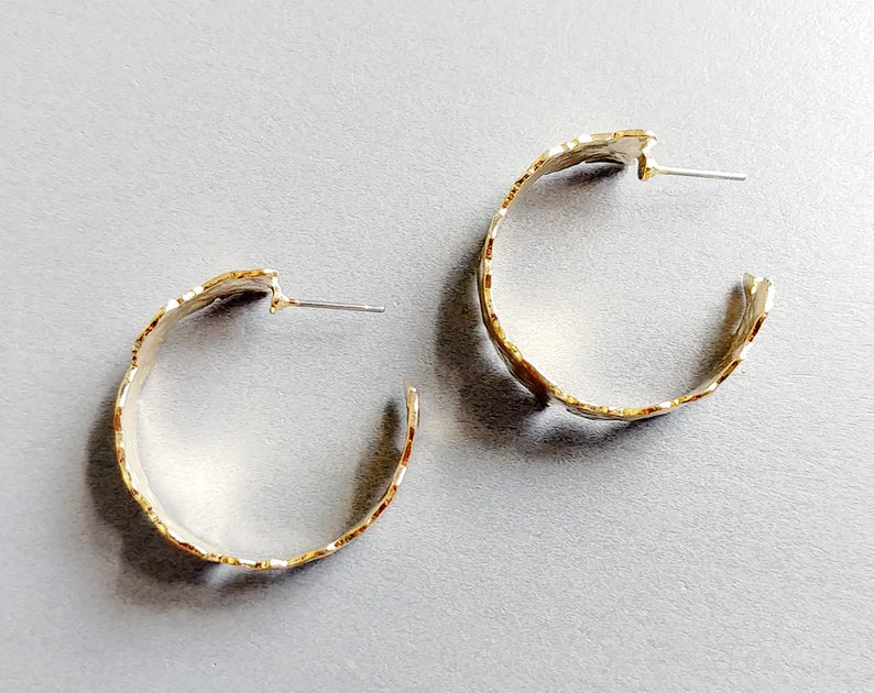 Gold plated, 30x8mm Geometric hemmed Hoop, EM0362