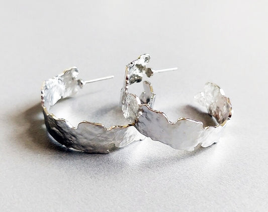 Silver plated, 30x8mm Geometric hemmed Hoop, EM0362