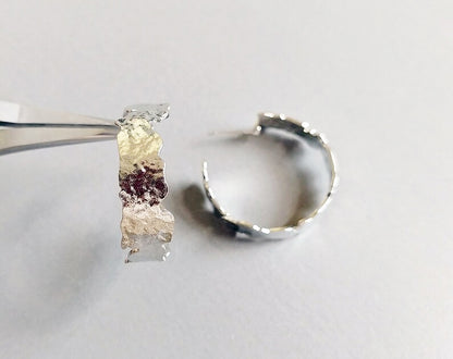 Silver plated, 30x8mm Geometric hemmed Hoop, EM0362