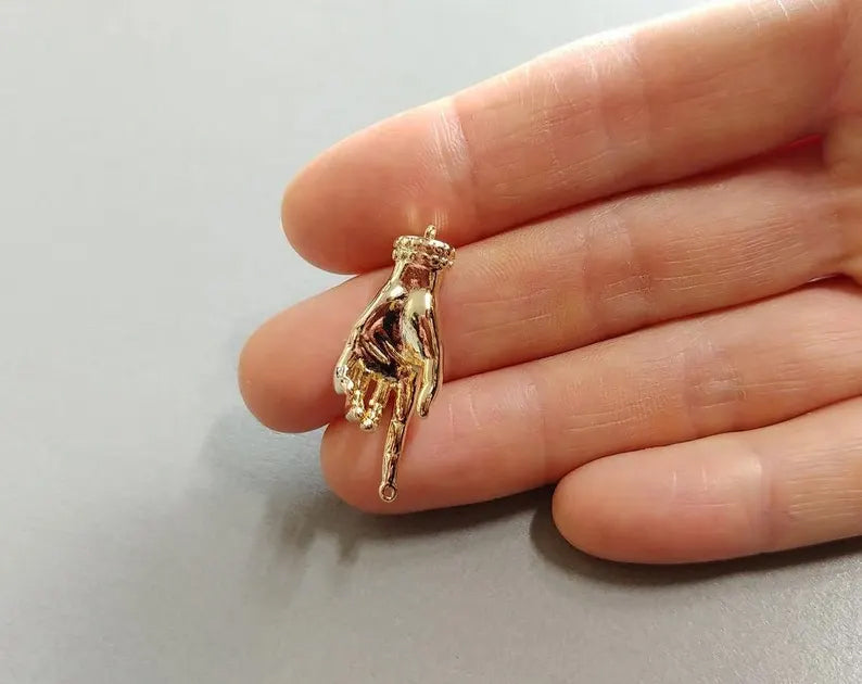 Raw brass, 26x11.5mm Hand pendant, EM0296