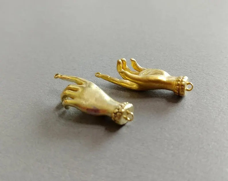 Raw brass, 26x11.5mm Hand pendant, EM0296