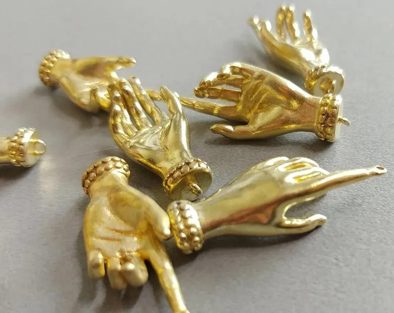 Raw brass, 26x11.5mm Hand pendant, EM0296