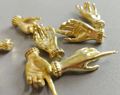 Raw brass, 26x11.5mm Hand pendant, EM0296