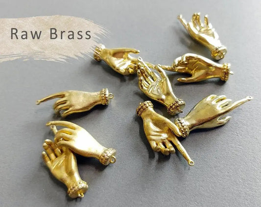 Raw brass, 26x11.5mm Hand pendant, EM0296