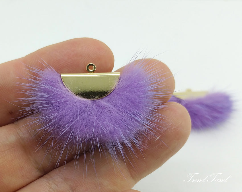 Lavender, 26mm Mink Fur Fan Cap Pendant, ECT0034