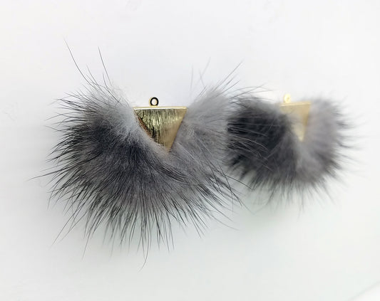 Gray, 50mm Chubby Mink Fur Triangle PomPom, ECT0166
