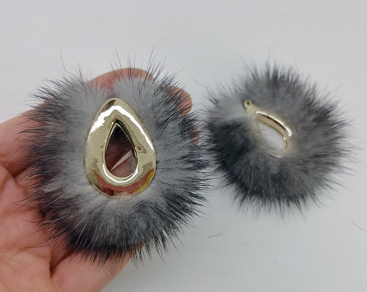 Gray, 52mm Teardrop Mink Fur Pendant, ECT0165