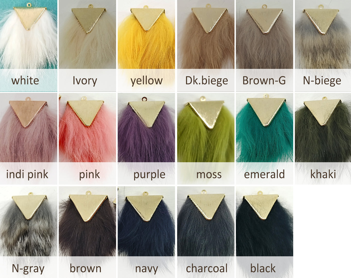 Dark Beige, 45mm Rabbit Fur Triangle Pendant, ECT0167