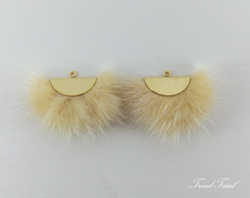 Beige, 26mm Mink Fur Fan Cap Pendant, ECT0034