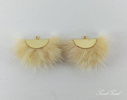Beige, 26mm Mink Fur Fan Cap Pendant, ECT0034