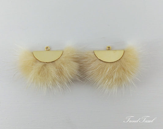 Beige, 26mm Mink Fur Fan Cap Pendant, ECT0034