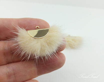 Beige, 26mm Mink Fur Fan Cap Pendant, ECT0034