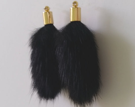 Black, 45mm Mink Fur Tassel Pendant, ECT0163