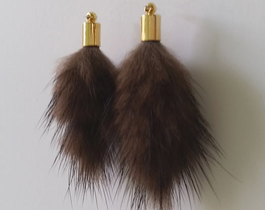 Brown, 45mm Mink Fur Tassel Pendant, ECT0163