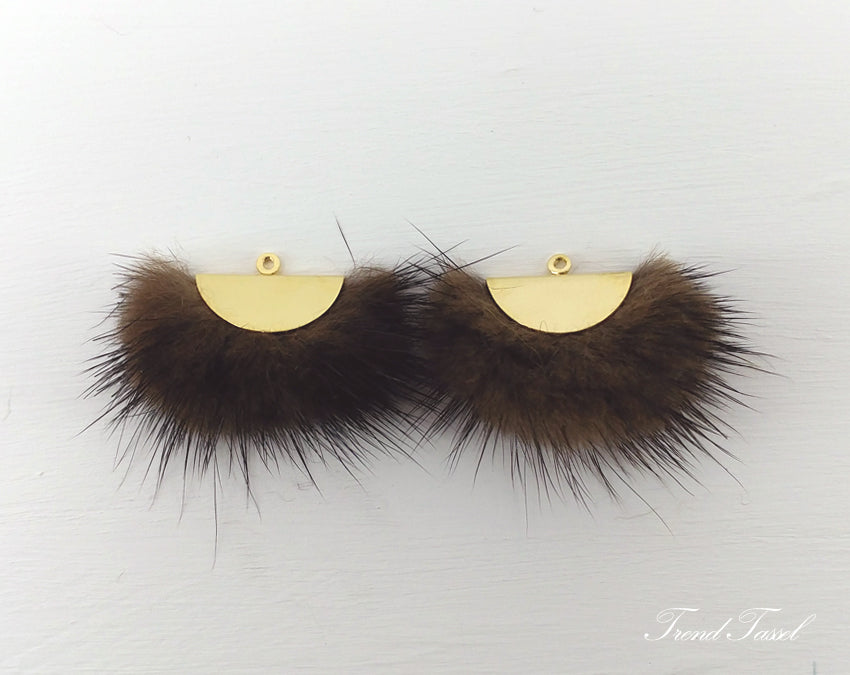 Brown, 26mm Mink Fur Fan Cap Pendant, ECT0034