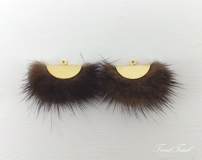 Brown, 26mm Mink Fur Fan Cap Pendant, ECT0034