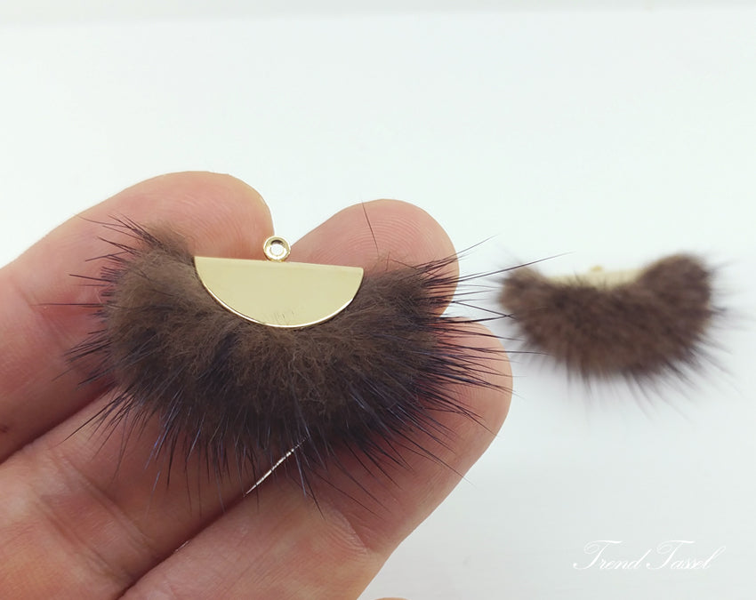 Brown, 26mm Mink Fur Fan Cap Pendant, ECT0034
